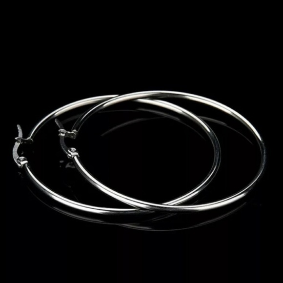 NEW White Gold Plated 2” Round Hoop Earrings - Picture 1 of 5